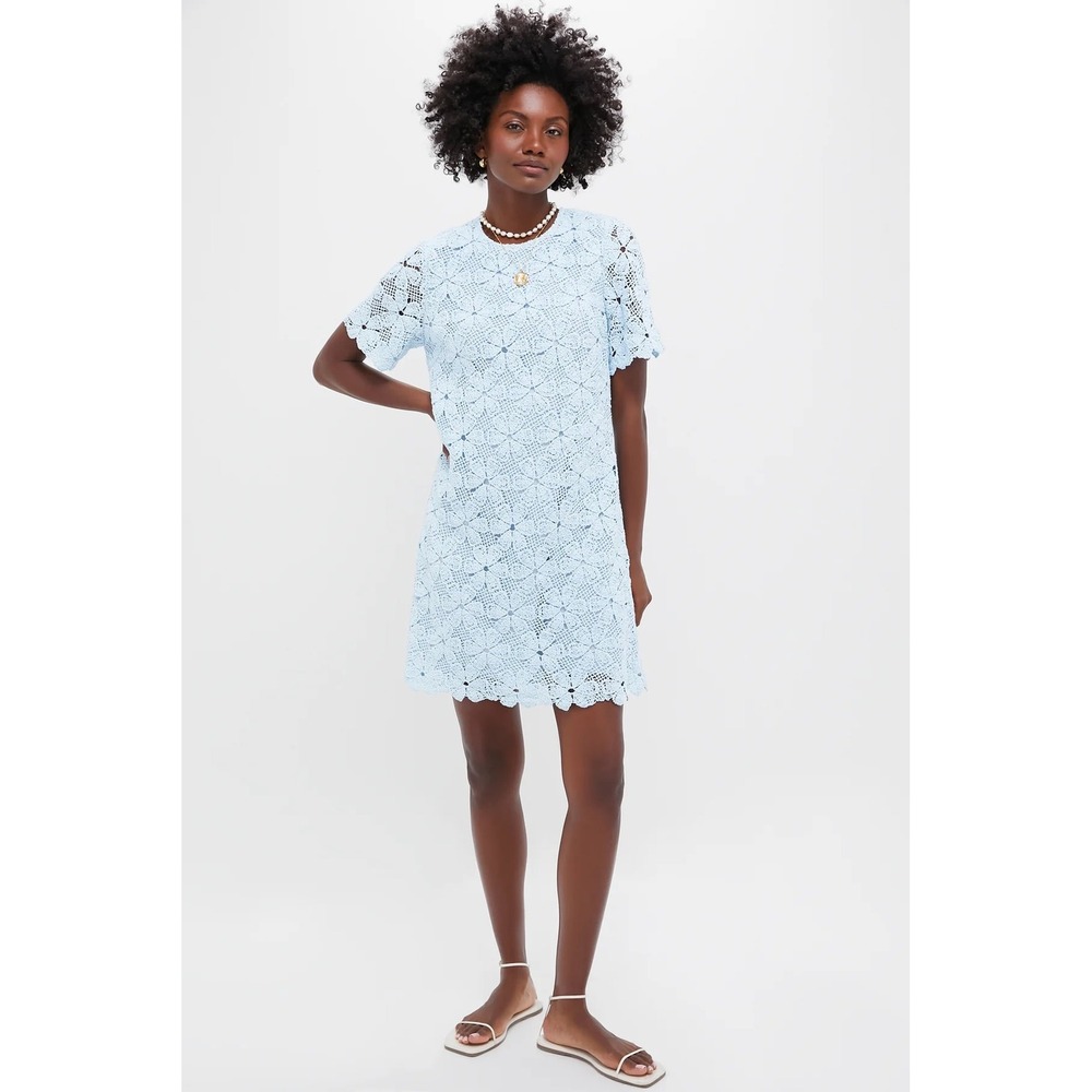 Tuckernuck Belclaire Dress Light Blue Crochet Lace Floral Mini Short Sleeve